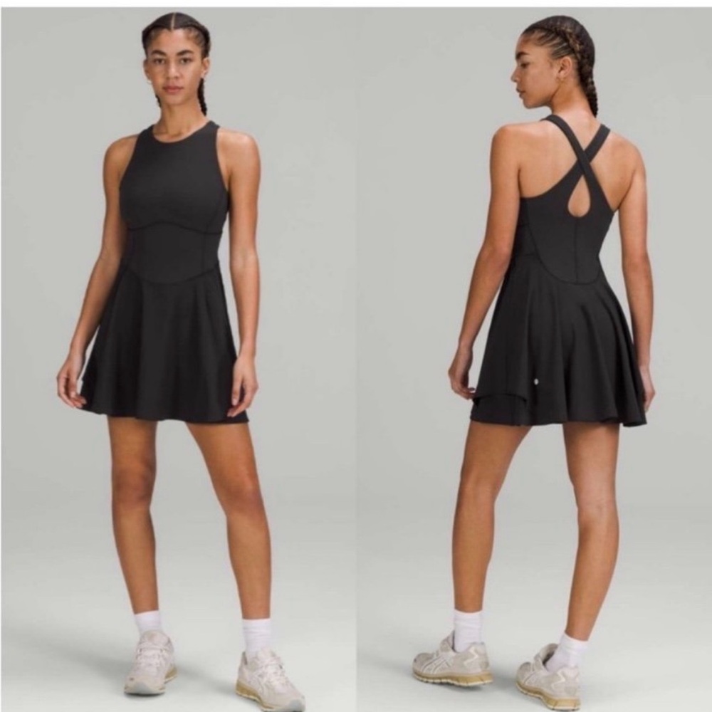 LULULEMON COURT CRUSH TENNIS DRESS-BLACK-NWT-8-PHONE POCKETS